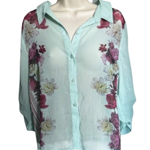 CATCH MY I Floral Mint Green Blouse - Picture 1 of 4